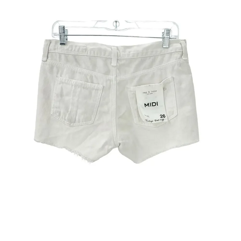 Rag & Bone Vintage Cut Off Jean Shorts Rigid Denim White Size 25 NWT